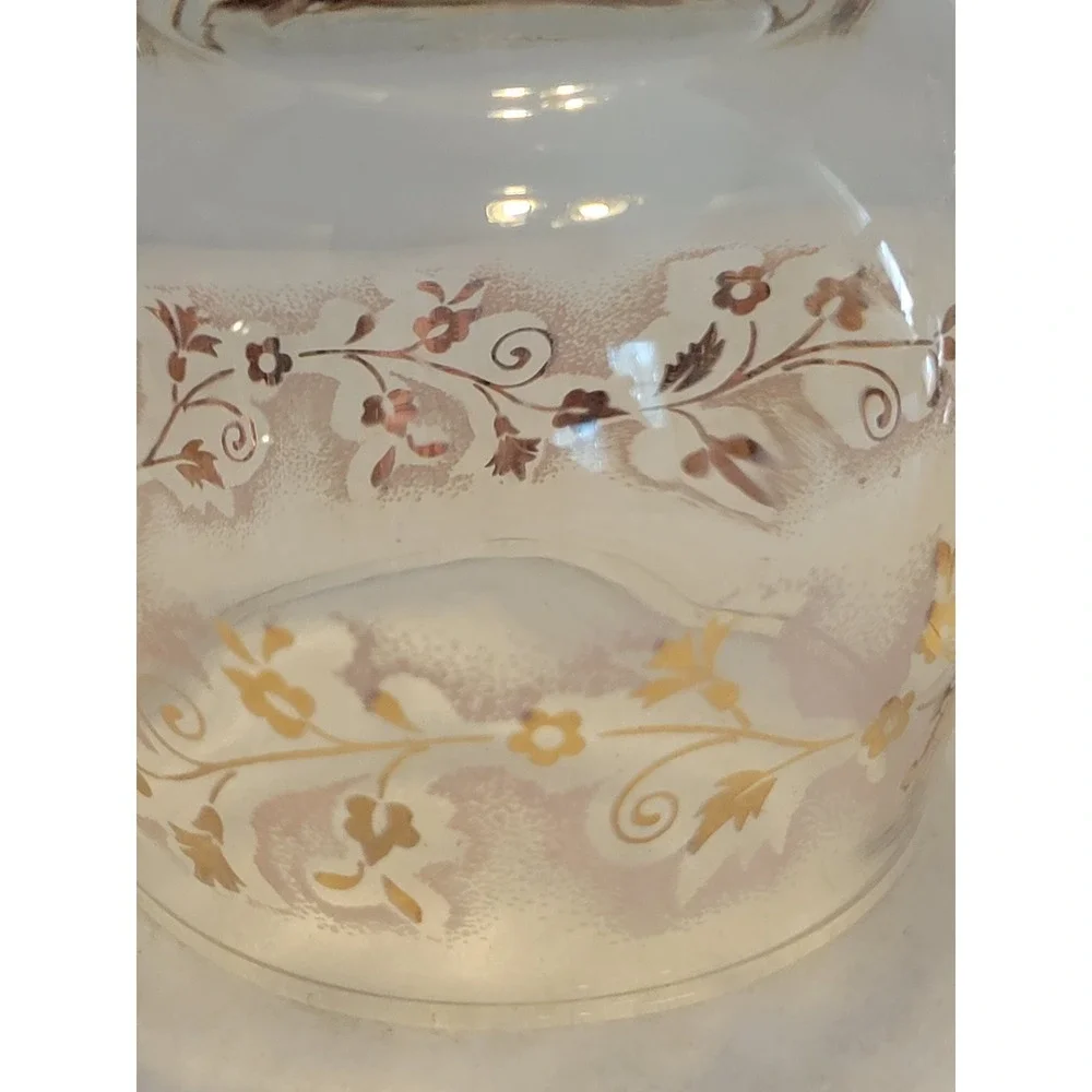 Vintage Glass Creamer and‎ Sugar Bowl Set Gold Pink Floral Filigree Frosted Lace